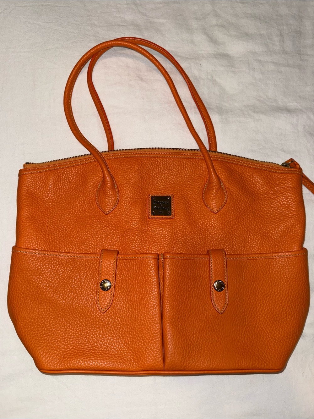 Dooney & Bourke Orange Pebble Grain Leather Crescent Tote